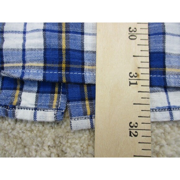Barbour Shirt Mens Large Blue White Plaid Cotton Short Sleeve Casual Button Up - Picture 11 of 12